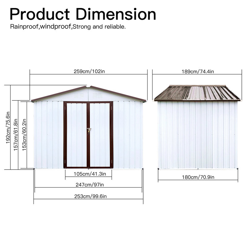Metal Garden Sheds 8Ftx6ft Outdoor Storage Sheds White, White