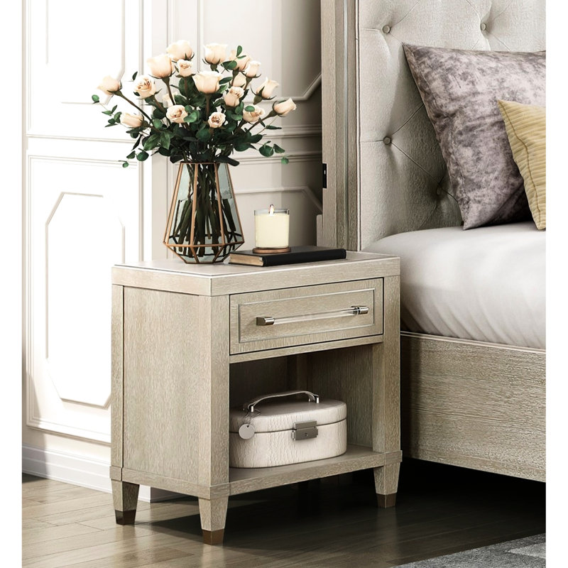 Table de chevet en chêne, chargement, un tiroir, tablette inférieure, simple de style moderne, pièce de chambre à coucher