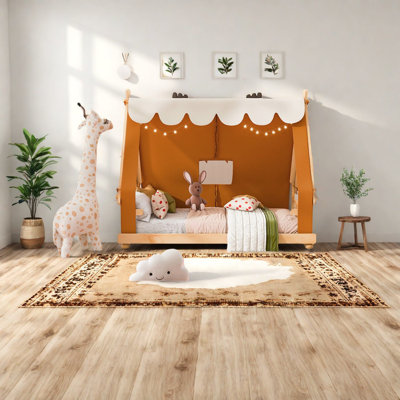 Lit simple en bois avec tente Adventure, finition brun rustique