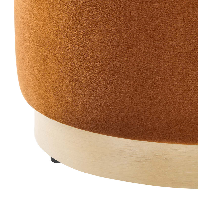 Tilden 16" Round Rust Velvet Upholstered Ottoman with Rubberwood Base