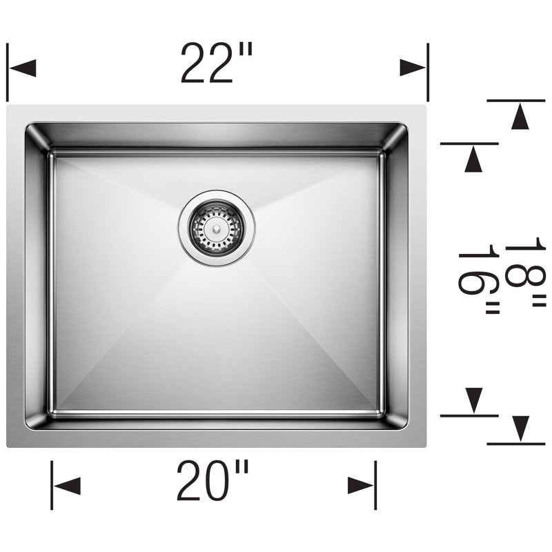 Quatrus R15 22" Single Bowl Undermount Stainless Steel Kitchen Sink