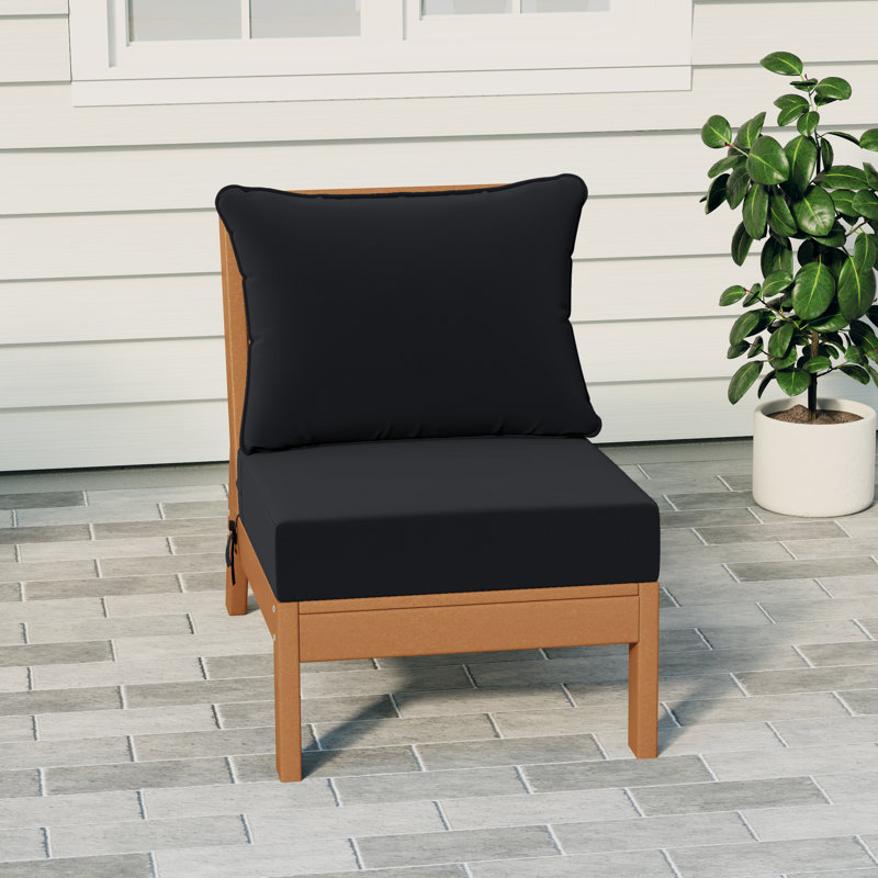 Deep Seating Armless Chair With Cushions, Black, Teak