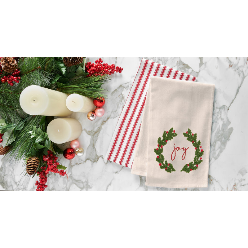 Serviette de cuisine en coton brodé Joy Wreath