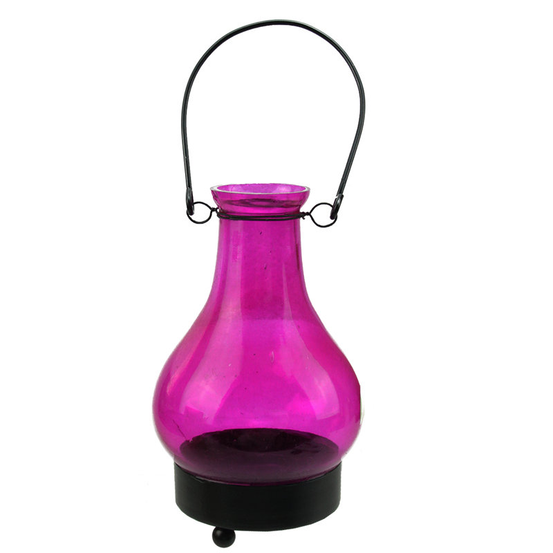 Décoration de bougie théière en verre 6,5 "Inde, Rose transparent