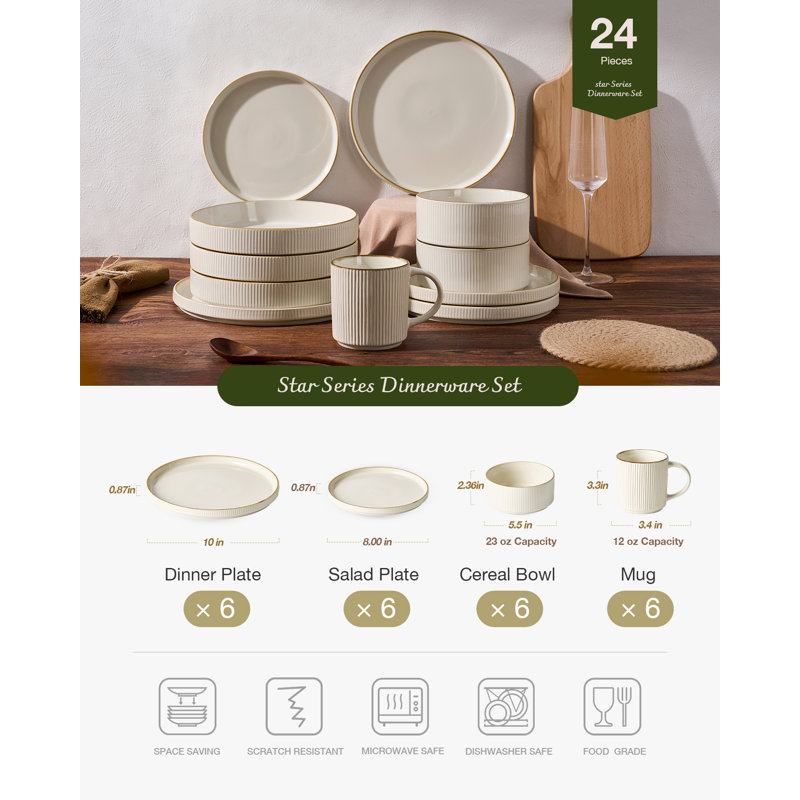Services de vaisselle 24 pièces Azal, Crème