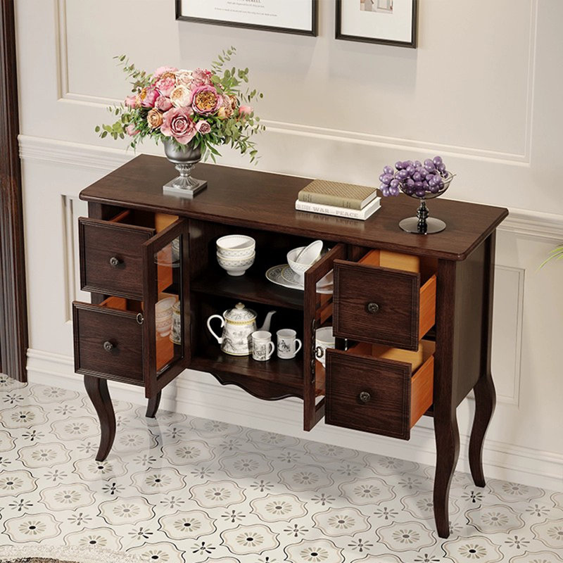 Console rectangulaire en bois massif noyer foncé, H 34,65 po x l 39,37 po x P 15,75 po, Noyer foncé