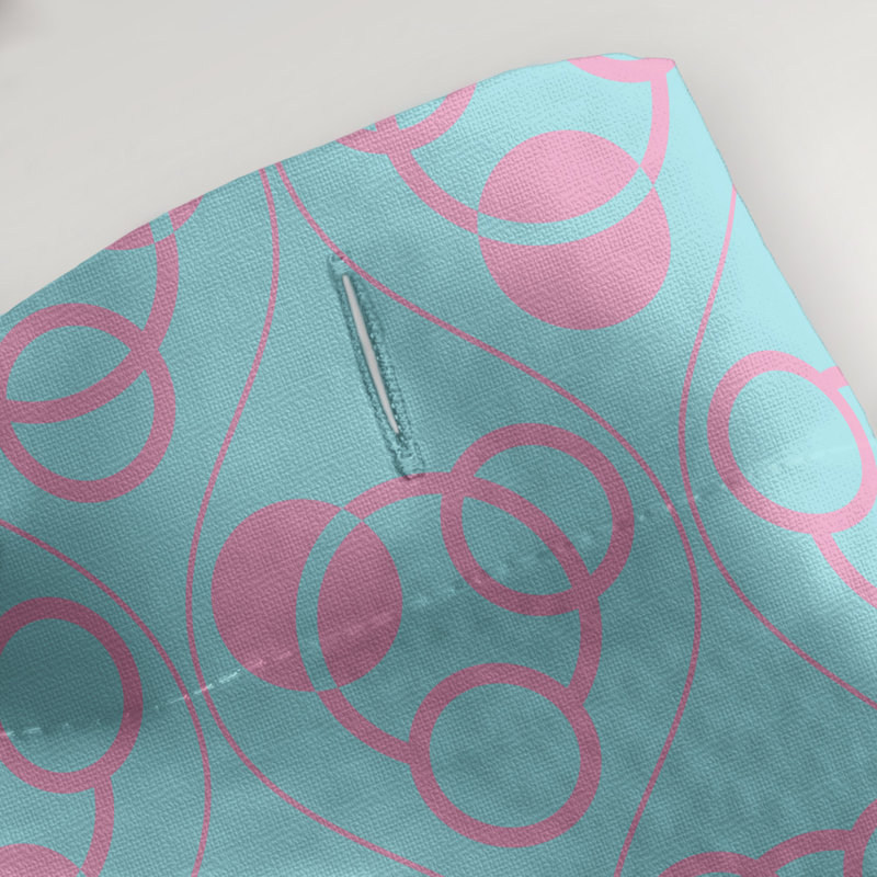 Rideau de douche simple cercles et vagues classic, Bleu sarcelle / rose
