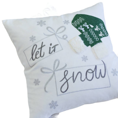 Christmas Throw Pillow, Let It Snow Green Knit Hat Design, 20 Inch Square