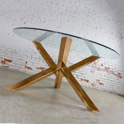 Round Glass Top Metal Base Dining Table