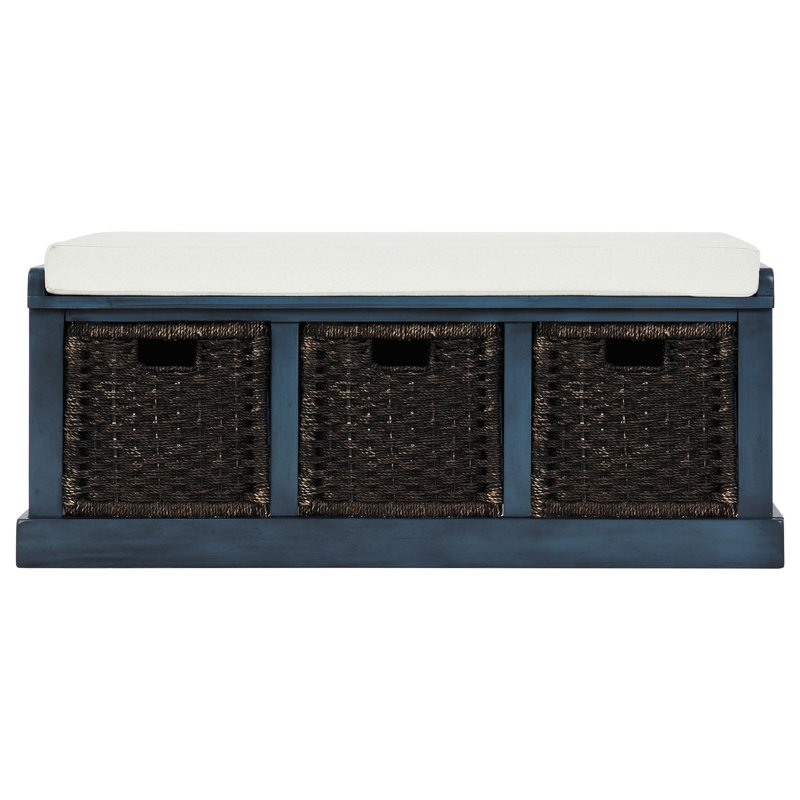 Banc de rangement avec 3 paniers en rotin classiques amovibles, banc d'entrée avec coussin amovible
