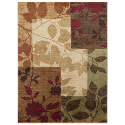 Tapis beige / brun / bourgogne à motif floral Rubith