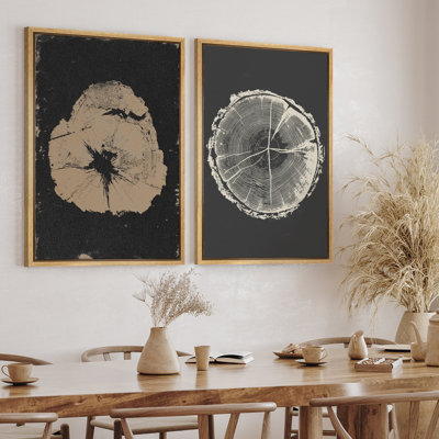 Anneau d'arbre en bois, illustrations de Moody foncé, photos de ferme rustique, impression numérique sur toile giclée sur toile