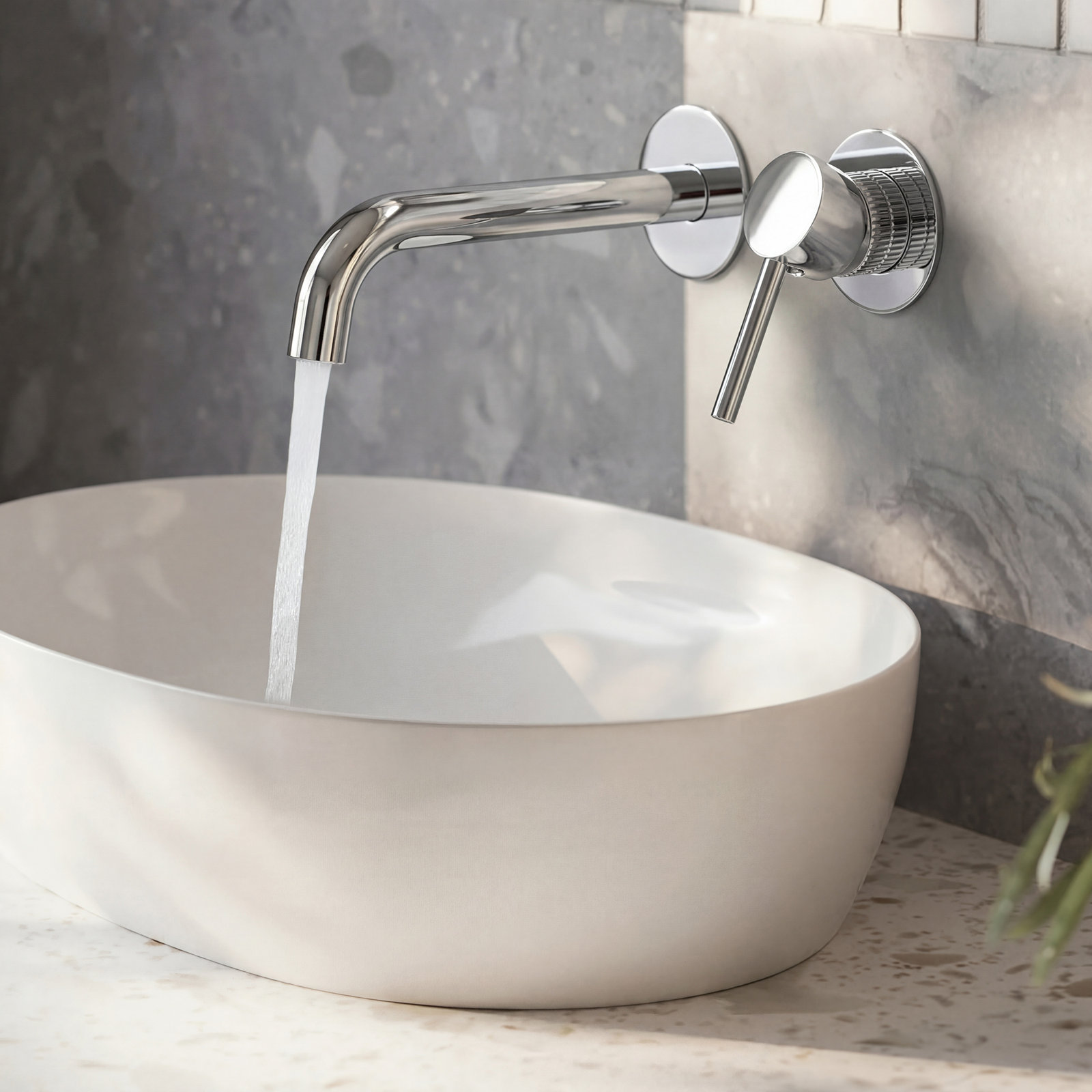 Wall-Mounted Bathroom Faucet with Drain, Chrome