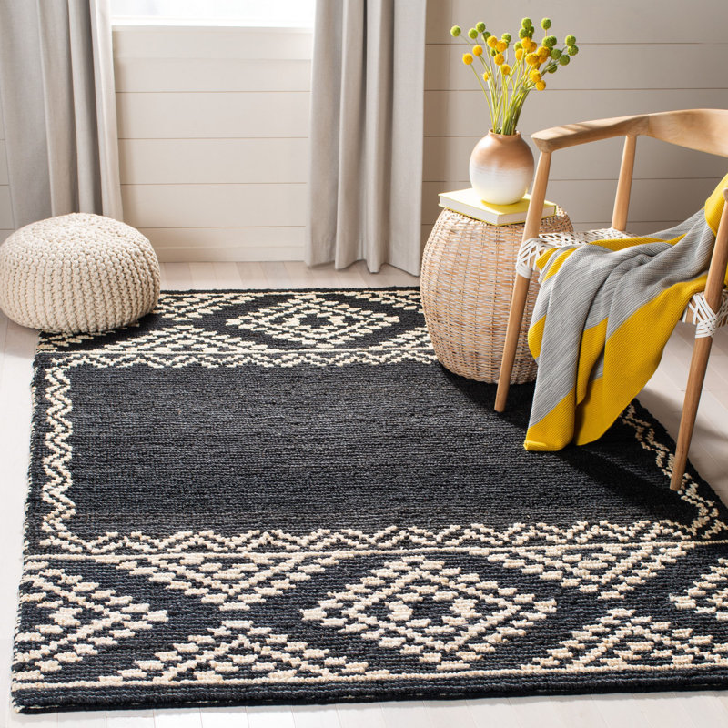 Sirois Natural Fiber Hand Woven Jute Geometric Rug, Rectangle 8' x 10'