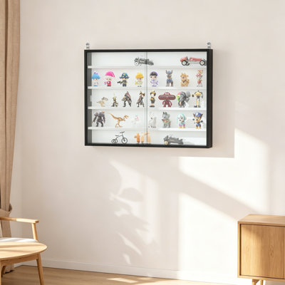 Vitrine à 5 niveaux, vitrine avec 2 portes et tablettes réglables, fixation murale