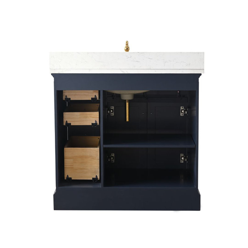 Ensemble de meuble-lavabo simple 36 po Currahee, Bleu indigo / or brossé