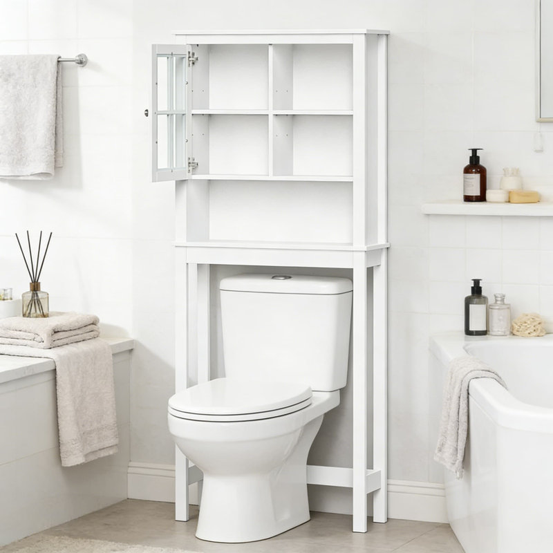 Armoire de rangement au-dessus de la toilette avec porte en verre - tablettes réglables, charnières à fermeture en douceur et conception murale pour l'organisation de la salle de bain
