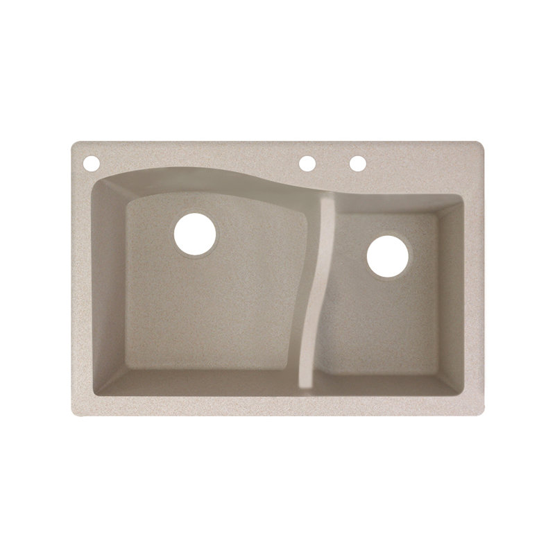 Aversa 33'' L Double Bowl Granite Kitchen Sink, Cafe Latte, 3-BAC Hole