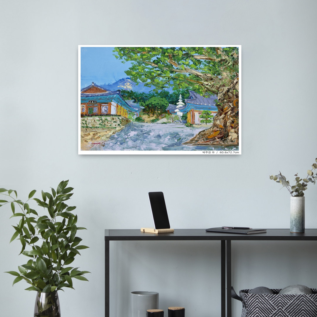 Korean Temple Mountain View Peaceful Serene Traditional Architecture Landscape Wall Art Print