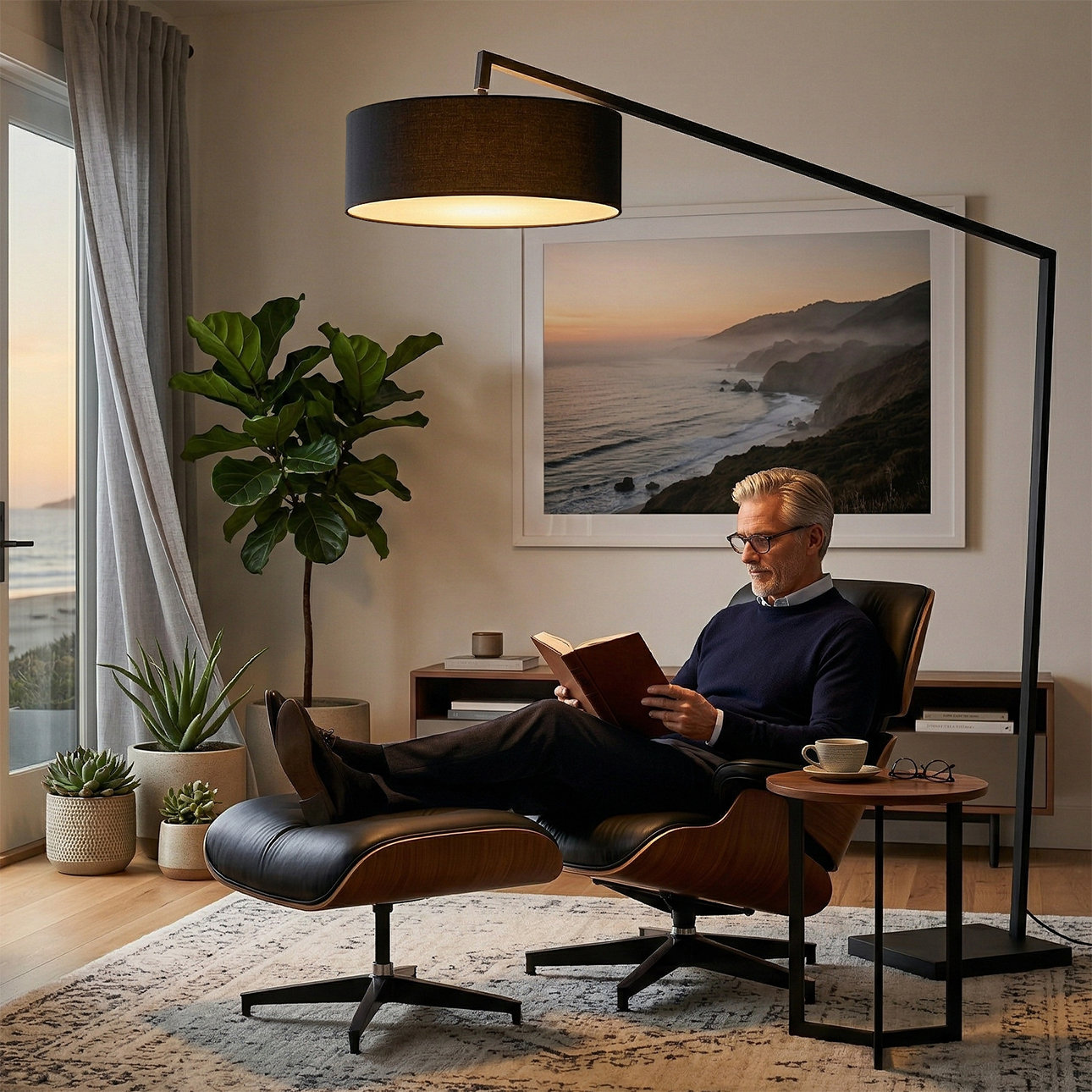 Stretch 87" Dimmable Linen Lamp, Black