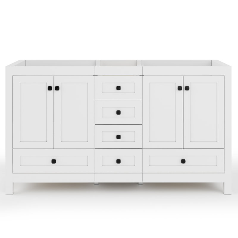 Base de meuble-lavabo double 60 po, lavabo et robinet non inclus, Noir, Chêne