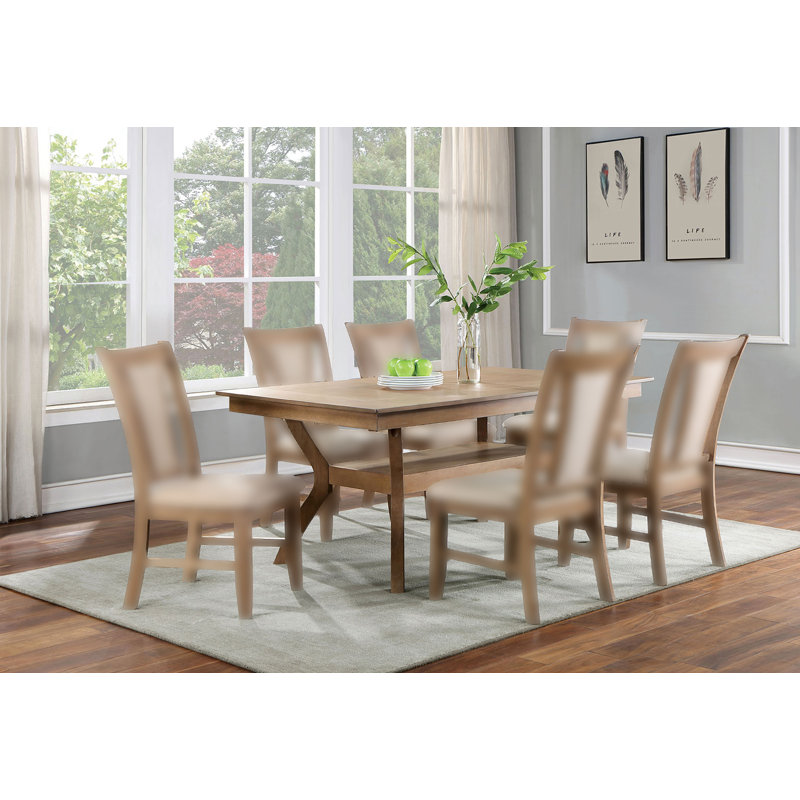 63.6" W Transitional Dining Table, Natural Tone, Natural Tone