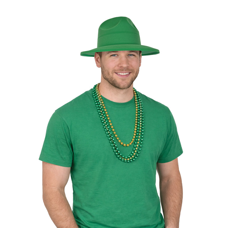 Green Velour Plastic Fedora, One Size Fits Most