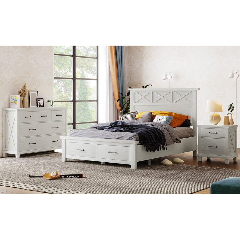 Ensemble de chambre à coucher grand lit 3 pièces, Blanc, Très grand