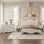 Ensemble de chambre à coucher de style rétro 4 pièces, lit plateforme grand avec un design élégant, table de chevet et commode avec poignée en métal-1951370426