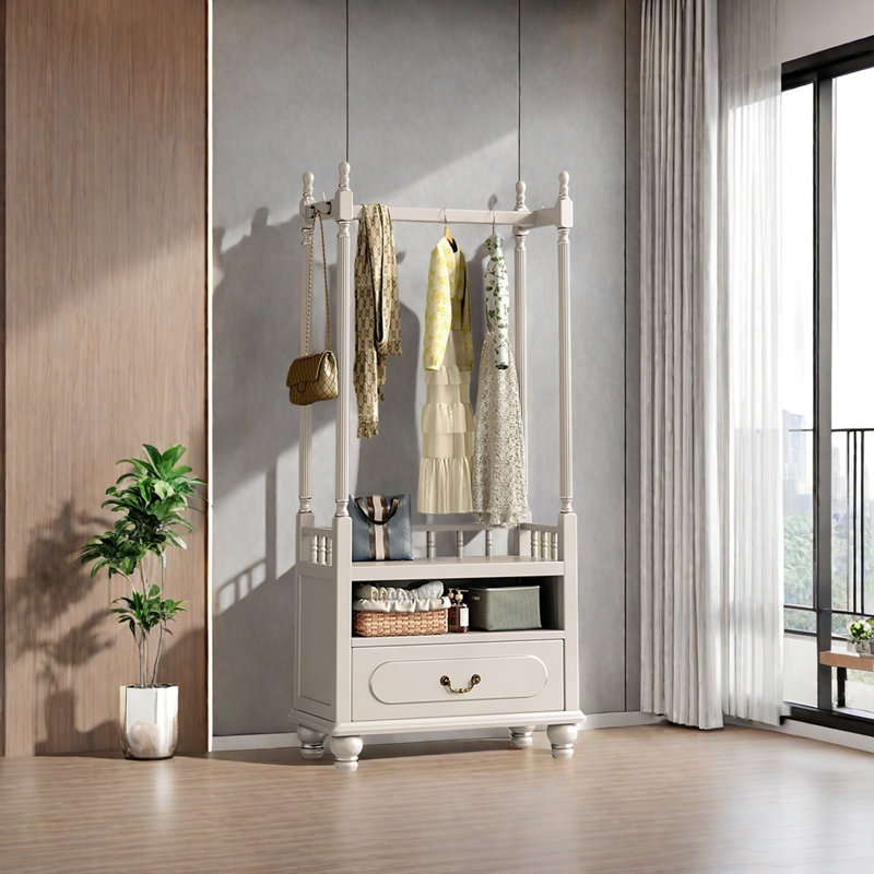 Traditional Mortise Coat Rack Storage, Ivory