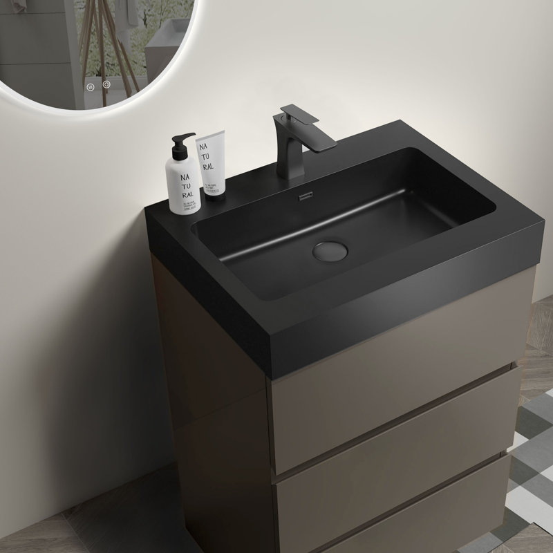 Meuble-lavabo 24 po avec lavabo, Noyer, Noir