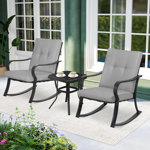 Gros Metal 2 - Person Outdoor Rocking Seating Group with Cushions, 3-Piece Outdoor Rocking Chairs Set With Glass Coffee Table