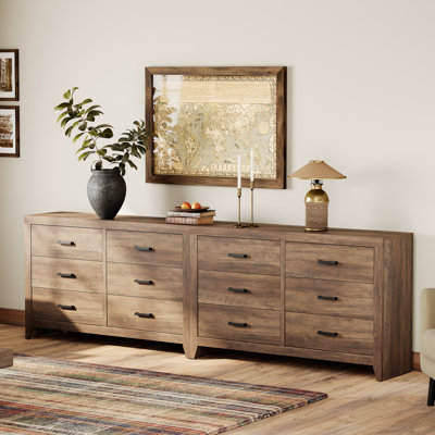 Modular 8.8ft Rustic Brown Dresser Set - 12-Drawer Adjustable Organizer for Multi-Room Farmhouse Storage Millwood Pines Modular 8.8ft Rustic Brown Dresser Set - 12-Drawer Adjustable Organizer for Multi-Room Farmhouse Storage Millwood Pines
