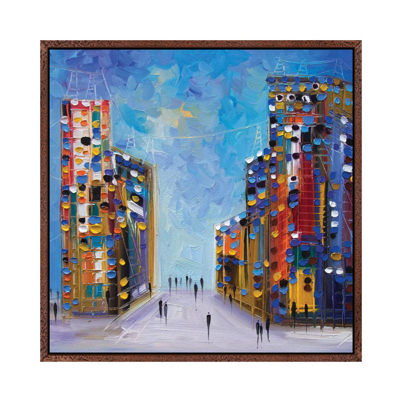 NYC 1 Piece Painting on Canvas, 45.72 cm H x 45.72 cm W, Classic Brown Wood Framed