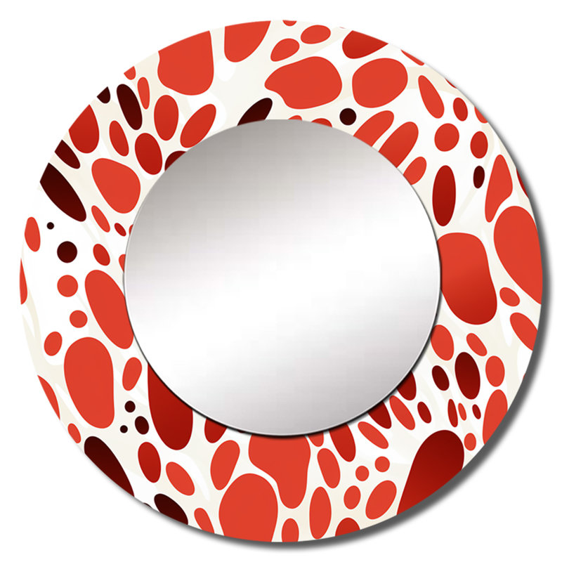 Red And White Polka Dots Pattern - Polka dots  Large Wall Mirror, Red Decorative Mirror, Printed Metal Art, 23" x 23", Round