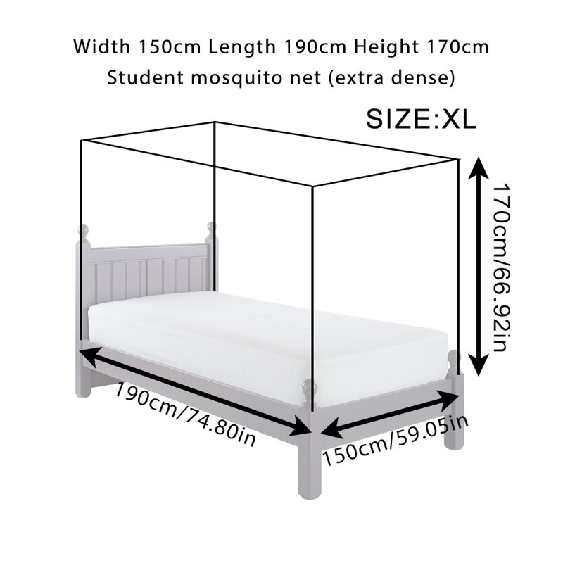 Grand filet à moustiquaire pour lit, H 59,05 po x l 47,24 po x P 74,80 po