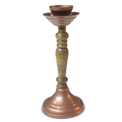Handmade Iron & Wood Traditional Pillar Candle Holder