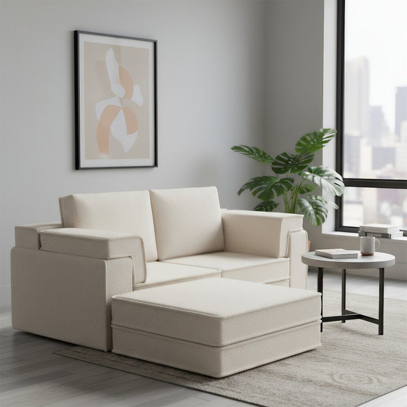 Canapé convertible modulaire avec coussins amovibles, Blanc