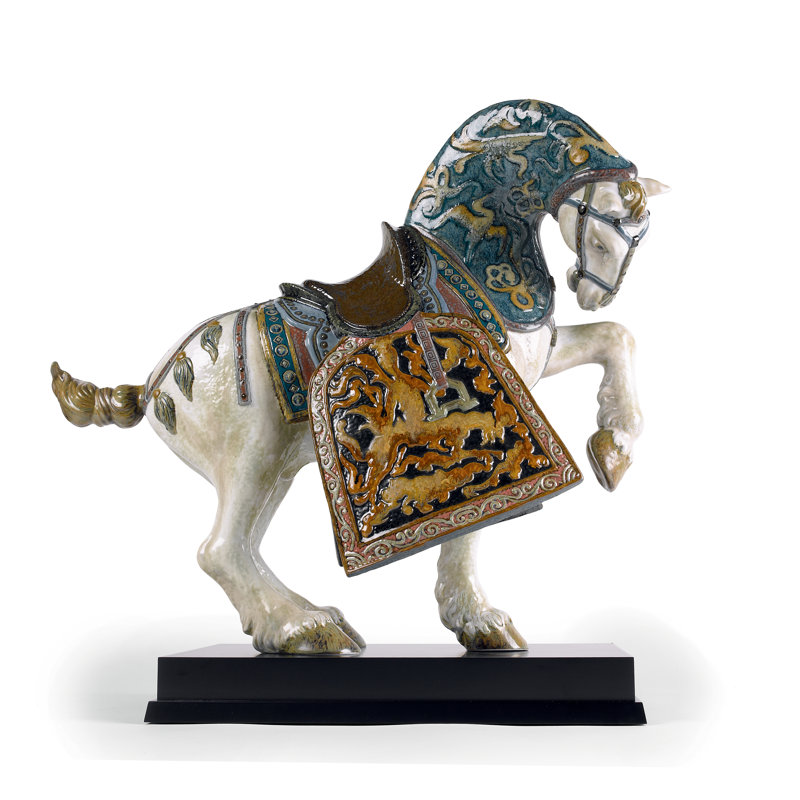Oriental Horse Statue, Blue/Brown