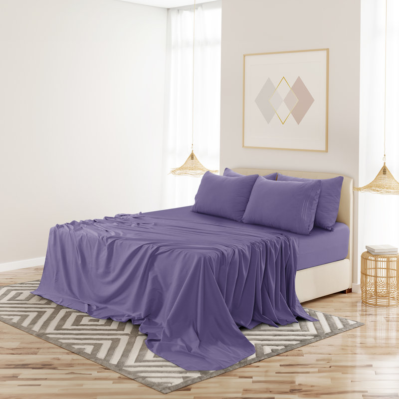 Ensemble de draps en microfibre 6 pièces Lux Decor, Ensemble de draps pour lit double + un drap-housse, Lavande