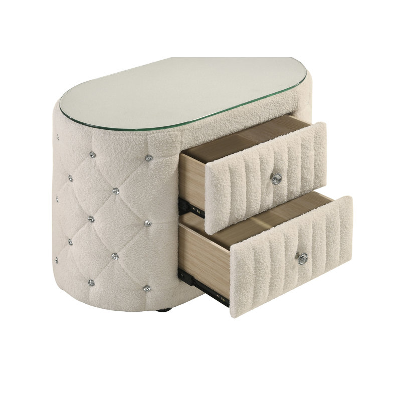  Peabody 2-drawer Upholstered Nightstand Bedside Table Ivory