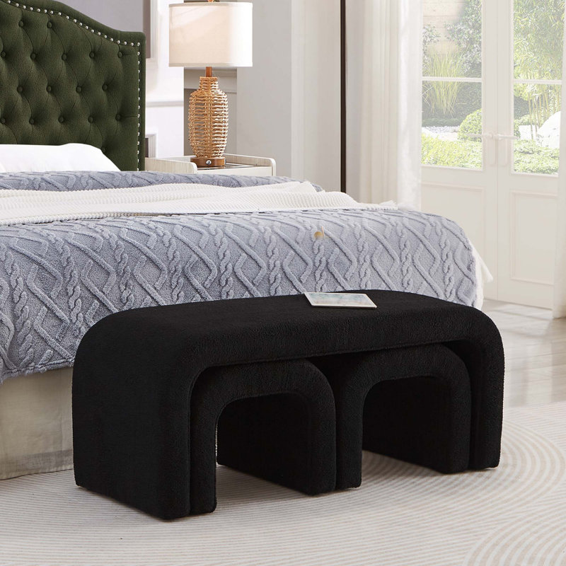 Ensemble de 3 bancs de repose-pieds en U Modern Teddy pour vestibule, chambre à coucher et salon, Noir