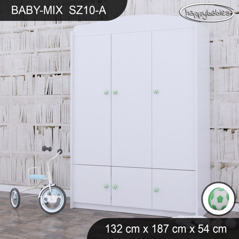 Baby 6 Door Wardrobe, Green/White