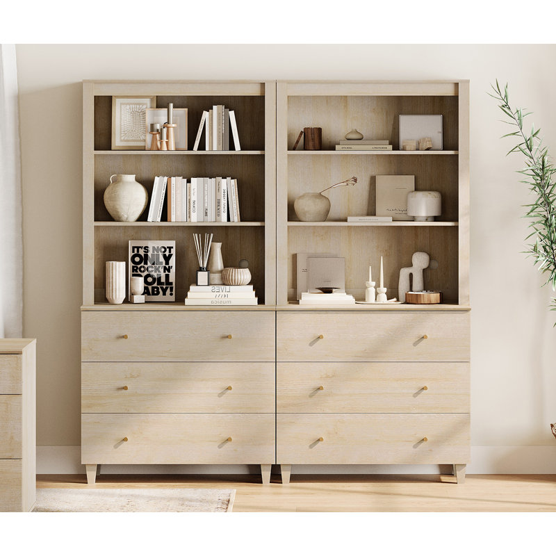 71 Inches Tall Bookcase With 6 Drawers, 3-Tier Bookshelf With Open Shelves For Home Office, Living Room, 71" Wide, 2 Column