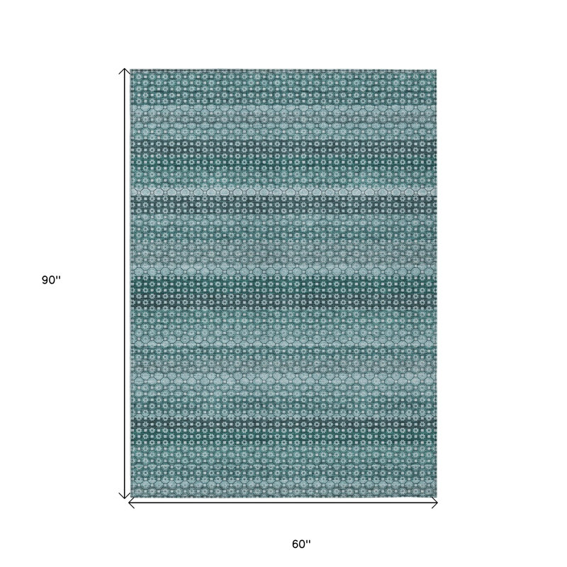 Tapis bleu sarcelle et turquoise à rayures 5 pi x 8 pi