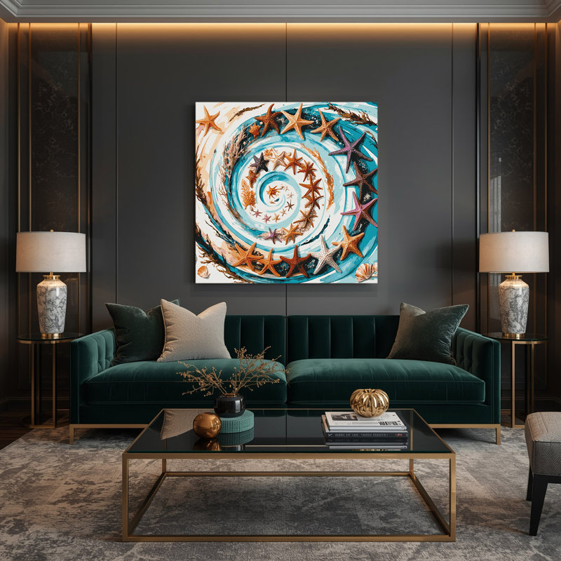 Art mural sur toile blanc, "Coastal Starfish", H 12 po x l 12 po