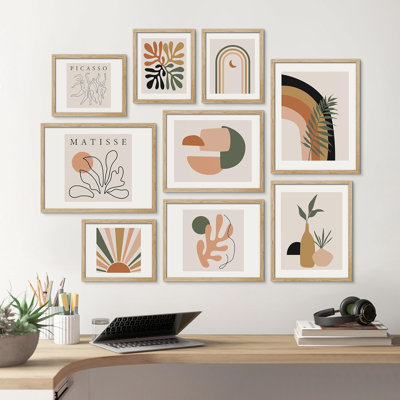 Mid-Century Picasso Matisse, variété de plante abstraite, art moderne pour le salon, la chambre à coucher, le bureau, impression sur bois, 9 pièces