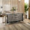 Buffet 57 po Glam avec finition feuille d'argent et sculptures en résine ornée