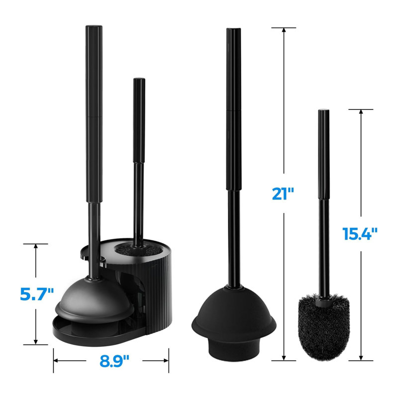 Toilet Plunger & Scrubber 2 In 1 Set With Extended Handle, Bowl Cleaner Combo, Bathroom Cleaning Supplies
