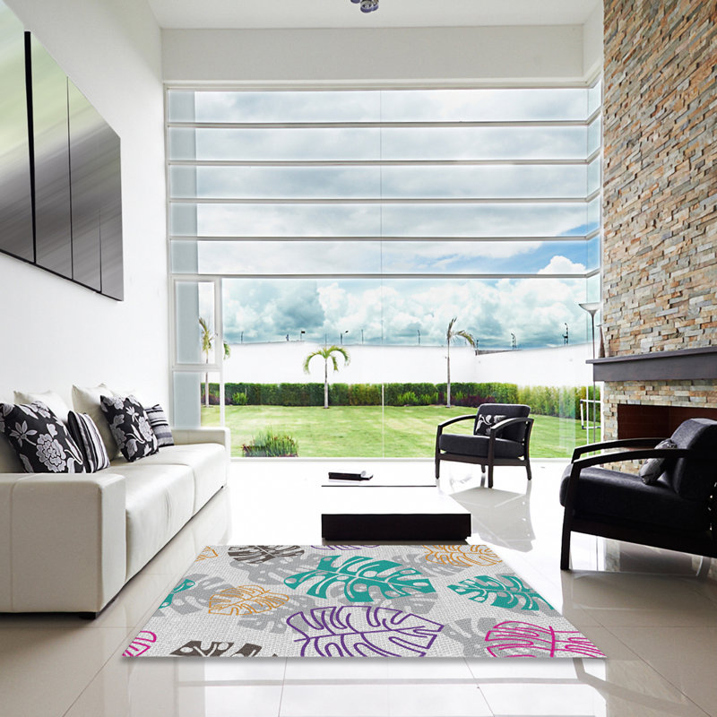 Tapis turquoise / rose / gris Cresskill, Carré 8 pi